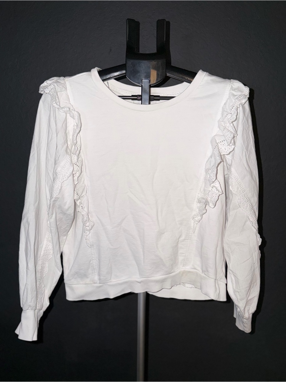 White Ruffle-Trim Crewneck Sweatshirt